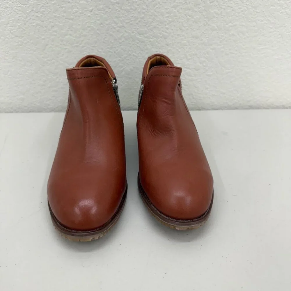 Xena Gravity Cognac Brown Leather Safety Toe Heel Booties Shoes Womens size 10 - Picture 2 of 9